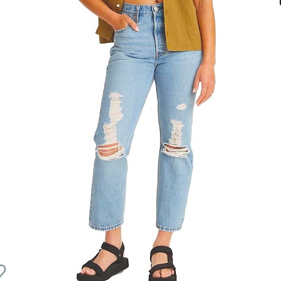 Levi's Denim - Levi’s 501 original cropped high rise straight leg ripped blue jeans size 31 x26